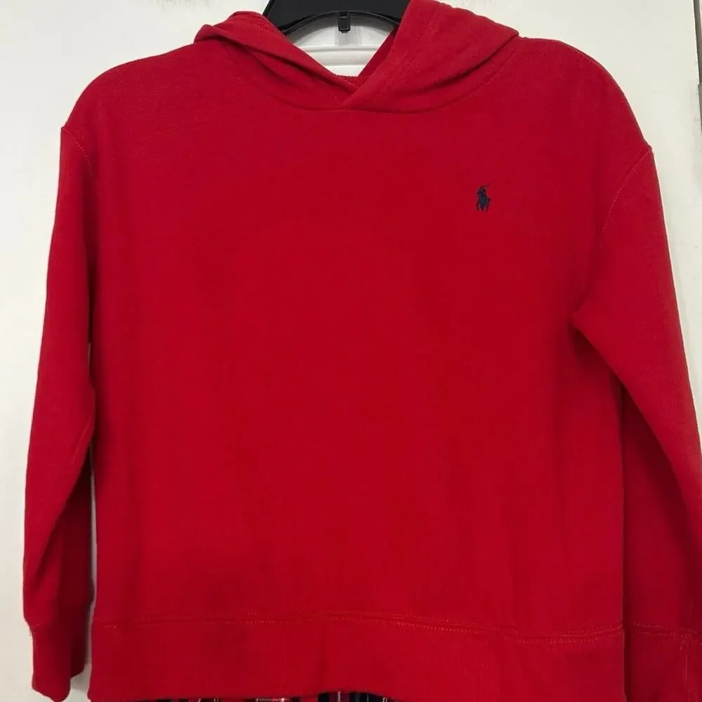 Polo Ralph Lauren Girls Red Hooded Dress Tartan Plaid Ruffle Hem Preppy M 8-10 - Picture 5 of 12